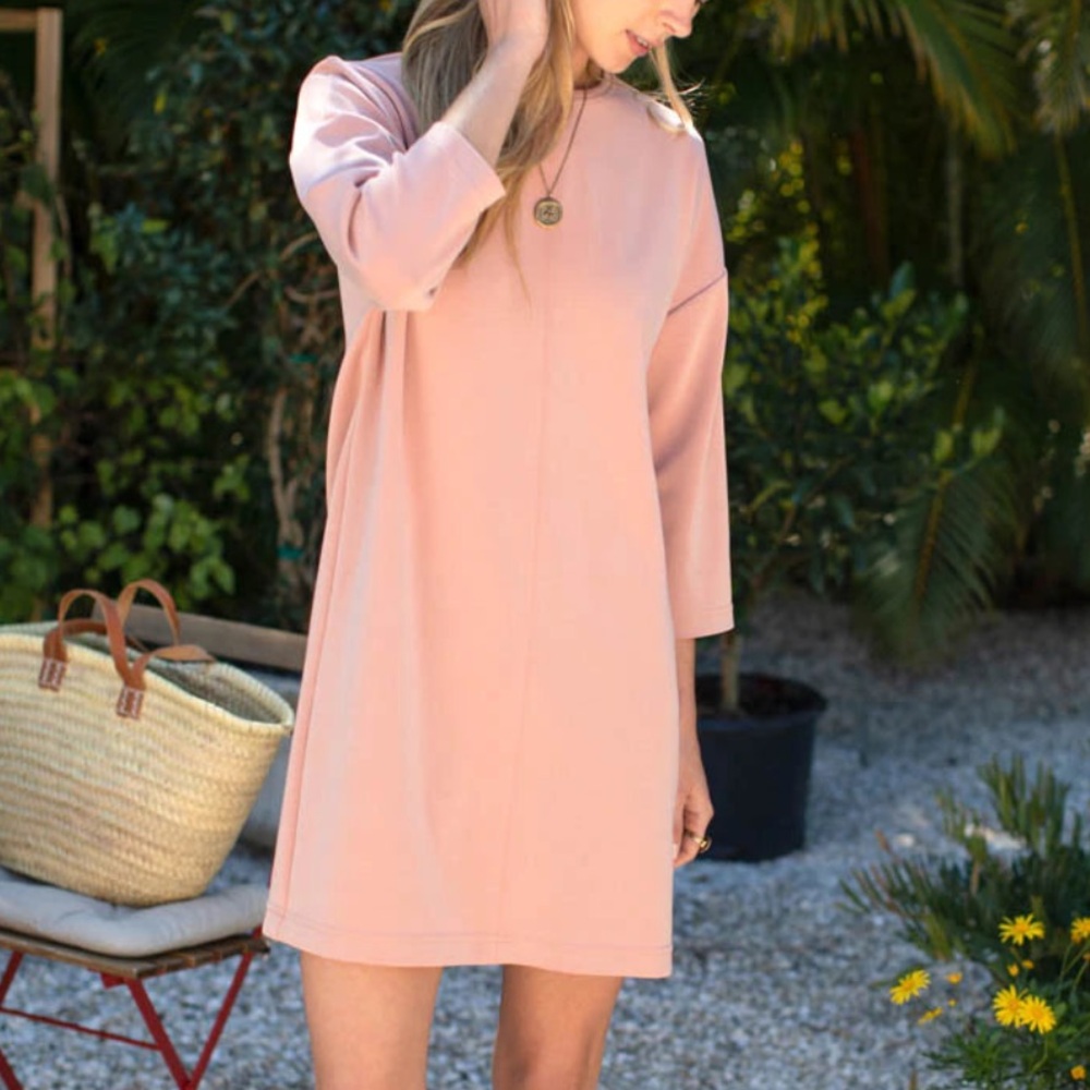 EMERSON FRY Tuckernuck Edie Crewneck Dress in Mellow Rose Sz S 3/4 Sleeve Shift